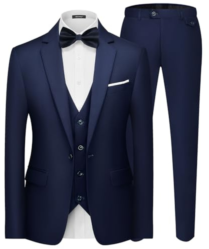 Mens Suits 3 Piece Slim Business Casual Wedding Party Navy