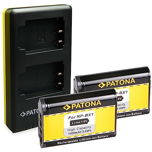 PATONA Dual Ladegerät mit 2X Akku NP-BX1 Ersatz für Sony NPBX1 BX1 Batterie Kompatibel mit Sony DSC-RX1R DSC-HX50 DSC-HX60 DSC-HX300 DSC-WX500 DSC-RX100 II III IV V