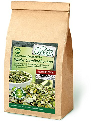 Original-Leckerlies: Weiße Hunde Gemüse-Flocken Black&White, 1 kg getreidefreie Gemüseflocken, Hundeflocken, Barf Zusatz Hund Hundefutter – Naturprodukt für Hunde