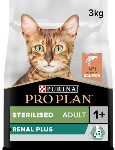 PURINA PRO PLAN | Renal Plus | Chat | Croquettes complètes pour Chat Adulte Stérilisé | Aide au maintien d'une fonction rénale saine et du système urinaire | au Saumon | Sac | 3Kg