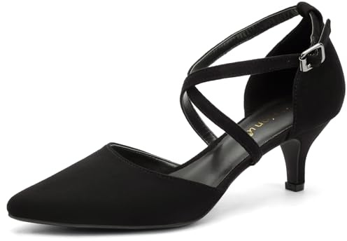 Greatonu Sandali con Tacco Gattino Punta Chiusa Cinturino alla Caviglia Scarpe da Festa Donna Nero 36 EU