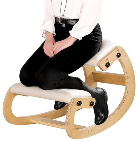 Predawn Adjustable Ergonomic Kneeling Chair – Custom Height Rocking Posture Stool with Thick Cushions, Solid Wood Frame, Knee Support Seat for Adults, Office or Meditation Use(White Oak)