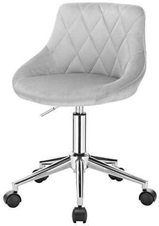 EUGAD Bürohocker Rollhocker Arbeitshocker, Schreibtischstuhl, Kosmetikhocker, Bürostuhl Kinder, höhenverstellbar Drehstuhl mit Rollen, Samt, Hellgrau 0032BGY