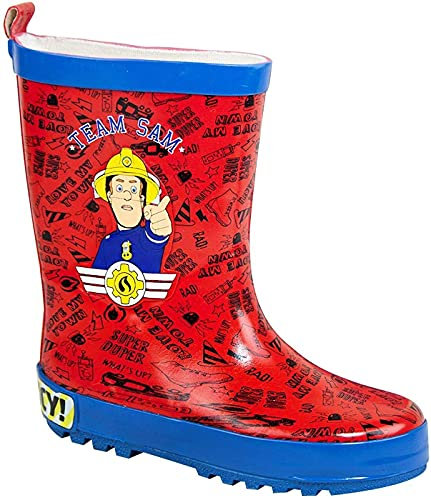 Coole-Fun-T-Shirts Feuerwehrmann Sam Gummistiefel für Kinder Gr.31-32 Jungen Regenstiefel Rot Pontypandy Feuerwehr Size 31/32