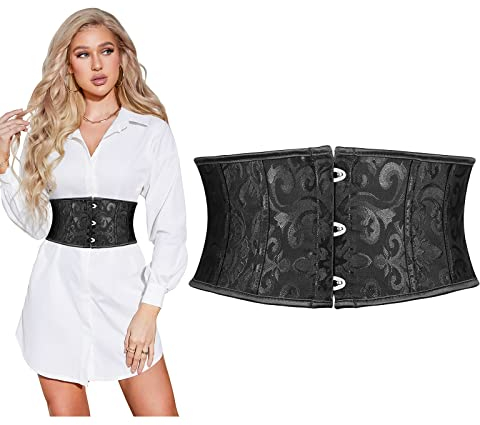 SUOSDEY Damen Schwarz Korsett Gürtel, Breite Taille für Kleid Cosplay Krawatte Waspie