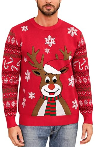 Marvmys Maglione Natalizio Uomo Divertente Maglia di Natale Fiocco Neve Alce Lavorato a Sweater Girocollo Men a Maniche Lunghe Pullover