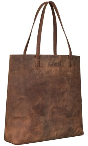 STILORD Carlotta Leder Shopper Tasche Damen Braun Groß ideal als Handtasche oder Schultertasche für Office, Freizeit und Studenten Vintage Ledertasche Frauen Echtleder