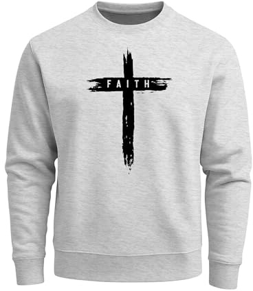 Neverless® Sweatshirt Herren Aufdruck Kreuz Cross Faith Glaube Trend-Motiv Techwear Rundhals-Pullover Fashion Grau-schwarz XS
