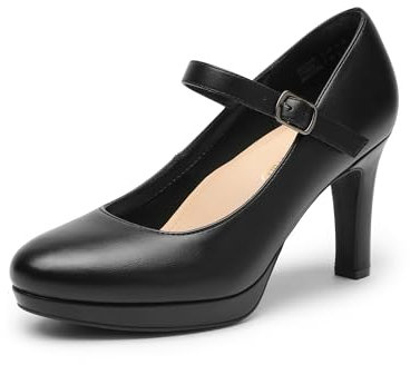 DREAM PAIRS Women's Pumps Close Toe Classic High Heels Round Toe Comfortable Low Platform Mary Jane Dress Shoes,Size 6,Black,SDPU2425W