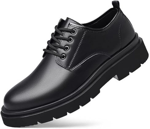 Men's Vintage Leather Lace Up Platform Oxfords Shoes Black Round Toe Soft Rubber Sole Non-Slip Waterproof Business Formal Derby Dress Shoes (Black,11.5)