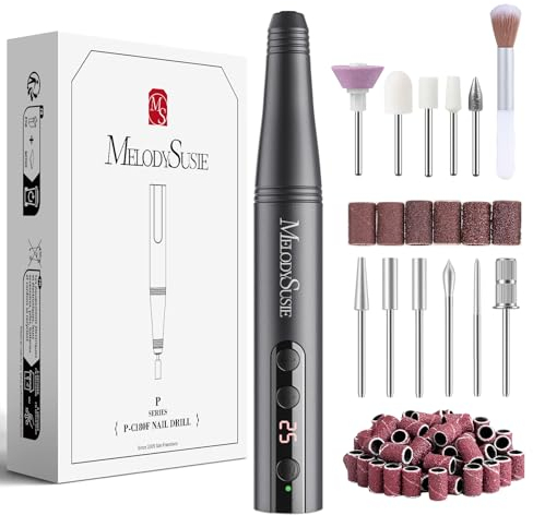 MelodySusie Kabellose Elektrische Nagelfräser 11 in 1 Kit, PC180F 25000RPM Tragbare Nagelfeile Set für Acryl Gel Dip Powder Nägel, 25 Geschwindigkeiten Maniküre Pediküre Polieren Formwerkzeuge(Grau)