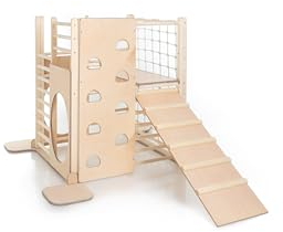 HOMEforDREAMS Holz Montessori-Inspirierter Quadratischer Kletterturm für Kleinkinde: Faltbarer Indoor-Spielplatz mit Zubehörbrettern (Naturholz, Mit Innenbrett und Leiterbrett)