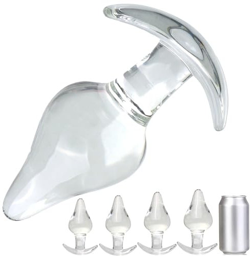 ScreaAss 4 Größen Großer Glas Analplug Mit Gebogenem Anker 40/45/50/60Mm Glattes Kristall Analstöpsel Anal Kugeln Butt Plug Glas Dildo Vagina Plug Dilatator Sex Spielzeug Für Frauen Männer,Clear,XL