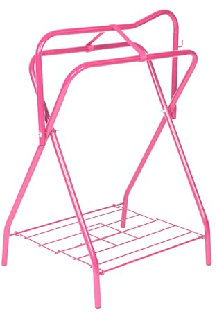 Harrison Howard Saddle Stand Freestanding Full-Size Portable Floor Horse Saddle Rack with Supportive Fabric to Prevent Possible Slippage Secure Saddle Pink