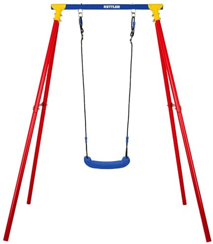 KETTLER Einzelschaukel Single Outdoor | Stabiles Schaukelgestell inklusive Schaukelsitz und Bodenanker | Metallgerüst | 50kg belastbar | Kinder ab 3 Jahren (Rot)