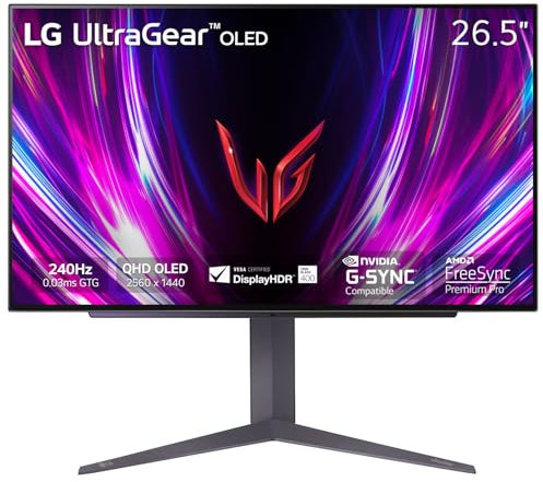 LG 27GS93QE 27-inch Ultragear OLED Gaming Monitor QHD 240Hz 0.03ms DisplayHDR True Black 400 AMD FreeSync Premium Pro NVIDIA G-Sync HDMI 2.1 DisplayPort Tilt/Height/Pivot Stand Black