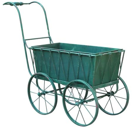 GUAWJRZDP Carro De Jardín Retro, Carretilla De Mano, Carro De Carretilla De Jardín De Metal, Carro Utilitario, Decoración De Jardín, Carro con 4 Ruedas for Césped, Jardinería, Verde
