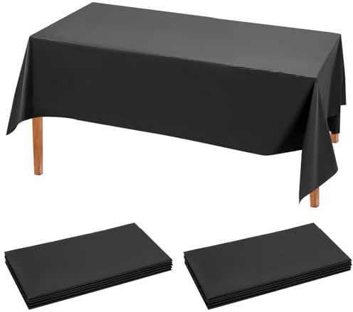 QWORK® 10 Piezas Mantel Largo Negro, Plástico, 274 x 137 cm, Mantel Impermeable, Adecuado para Restaurantes, Bodas, Fiestas y Eventos Especiales