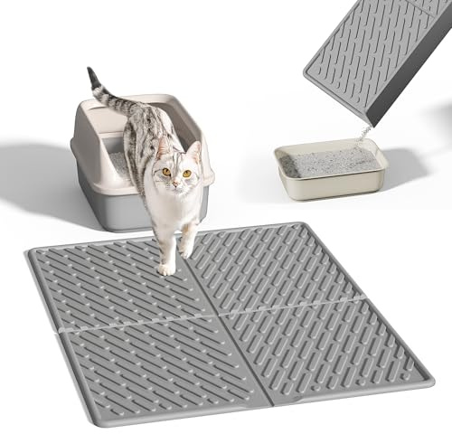 Pieviev Tappetino Lettiera Gatto, 79 X 61 cm Tappeto per Lettiera Gatto, Tappetino Impermeabileda Utilizzare Davanti alla Sabbietta - Raccoglie Efficacemente la Sabbia, Mat in EVA, Grigio