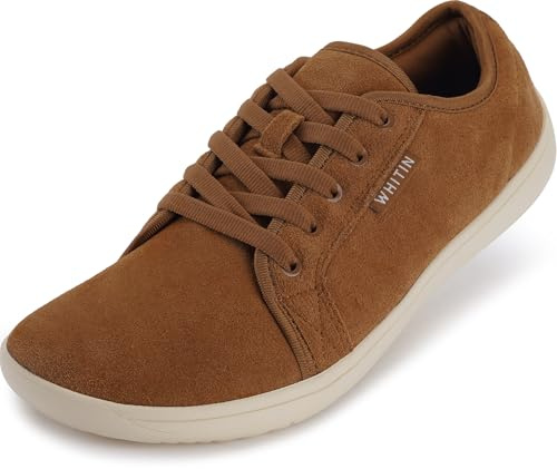 WHITIN Women's Genuine Leather Barefoot Shoes Size 9.5 Zero Drop Wide Width Minimalist Fashion Sneakers Walking Gym Road Running Gym Footwear Jump Teacher Flat Brown 41