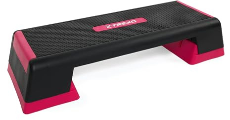 TREXO Aerobic Step 98 x 38 cm per Esercizi Cardio e Allenamento Fitness Altezza Regolabile 15-20-25 cm Resistente in Polipropilene e TPR Step da Aerobica di Alta Qualità fino a 250 kg Rosa