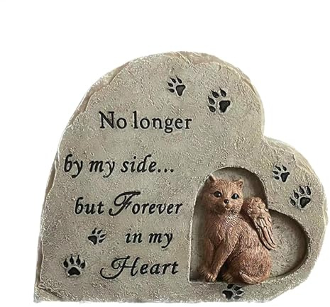 Piedras de jardín para conmemorar mascotas, piedra de jardín en forma de corazón | Piedra de jardín para gatos, resistente a la intemperie, lápidas de resina para gatos, regalos conmemorativos para