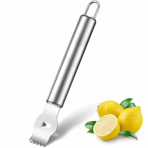 Lemon Zester Peeler, Professional Lemon Zester with Canelle Knife Stainless Steel Lemon Slice for Gin Cocktails, Lime Oranges, Kitchen Tool (Stainless Steel Handle, 6.5 Inch),Orange Peeler Tool
