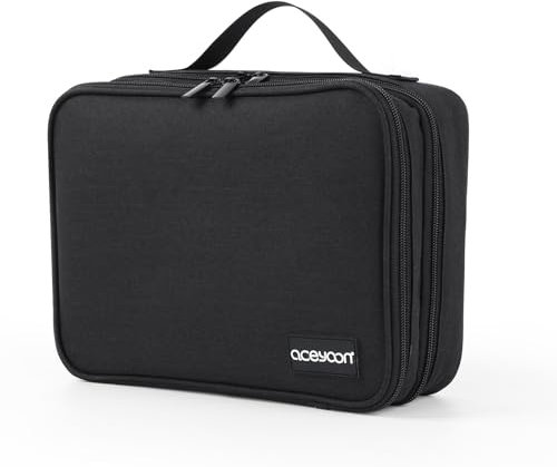 aceyoon 3 Schicht Kabeltasche Organizer Groß, Wasserdicht Kabel Tasche Reise 300D Oxford Stoff Kabel Organizer Tasche Kabelorganizer Taschen für Ladegerät, Handy, Powerbank (28 x 22 x 7cm Schwarz)