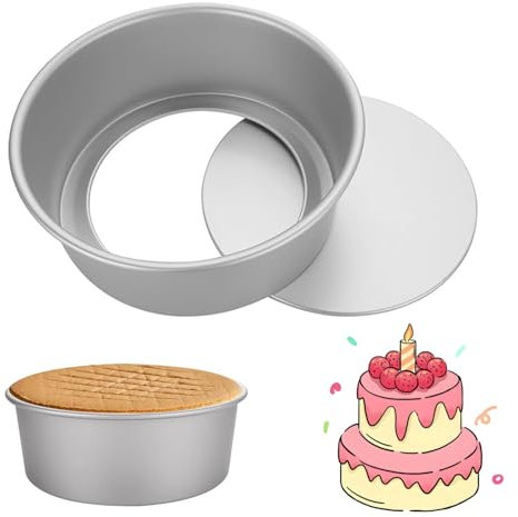 SUJIBHI 2 Pack Non-Stick Deep Aluminum Round Cake Pan with Removable Bottom Deep Aluminum Round Cake Tin Set for Wedding Birthday Christmas Cake Baking (6&8 inch)