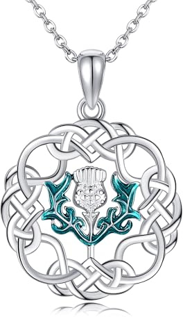 ONEFINITY Collana di cardo in argento sterling 925 con nodo celtico, collana con ciondolo a forma di cardo scozzese per donne, Nessuna pietra preziosa