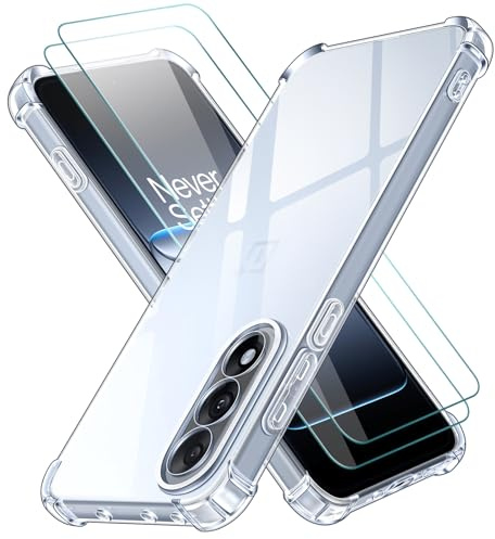 ivoler Klar Hülle für OnePlus Nord 5 5G / OnePlus Nord5 5G, 1 Handyhülle mit 2 Stück Panzer Schutz Glas, Transparent Stoßfest Schutzhülle Dünne Weiche TPU Silikon Durchsichtige Kratzfest Case