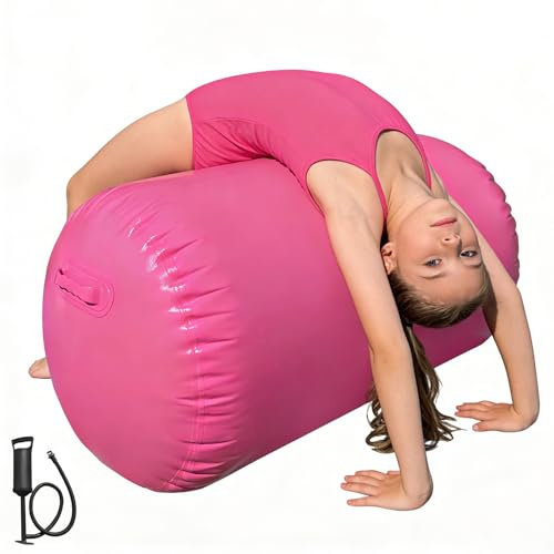 Heipigo Rodillo de Aire para Gimnasia Barril Inflable Air Roller | Barril de Aire 60x120/80x120cm con Bomba de Aire Manual para Yoga, Porristas, Entrenamiento de Voltereta hacia atrás