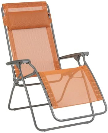 Lafuma - Fauteuil Relax Zéro Gravité | Fabriqué en FRANCE - Garantie 5 ans - Orange - Léger et pliant pour un transport facile, Résiste aux UV et à la pluie