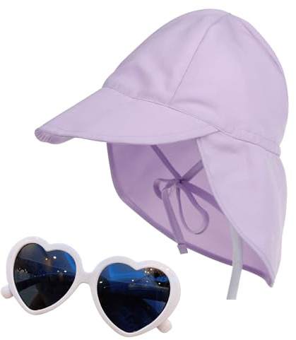 xlwens Cappello da Sole Neonate,Cappello da Sole per Bambini,Cappellino Neonato Estivo con Protezione UV,con 1 Paio di Occhiali da s Ole per Bambini,Circonferenza della Testa Regolabile（Viola）