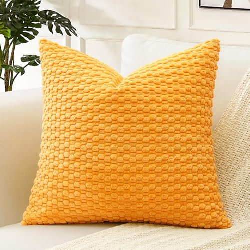 Artscope Pom Poms dekorativt manchester kuddöverdrag 50 x 50 cm supermjukt boho randigt fyrkantigt kuddöverdrag geometriskt för soffa sovrum bildekor set med 1, gyllene