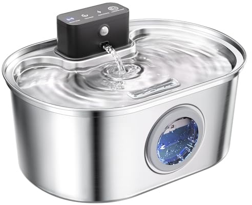 Cat Water Fountain Wireless - Stainless Steel 3.2L/108oz Cordless Pet Fountain - Battery Operated Automatic Water Dispenser for Cats Indoor, with Motion Sensor & Quiet Pump