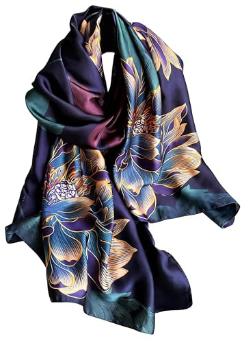 Clysoru Satin Scarf for Women Hair Scarves Lightweight Silky Shawl Wrap Accessory 70.8 x 35.4 (Rich Purple flower) R14