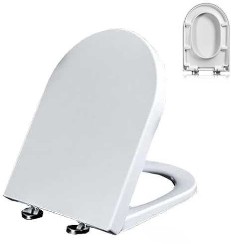 Tapa WC Forma D/U, Asiento de Inodoro Universal con con Cierre Suave y Liberación Rápida para una Fácil Limpieza, Tapa de Inodoro de PP, Tapadera WC Universal Blanco, 02B, 42x33cm