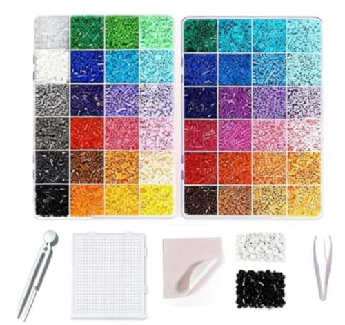 48-Color Collage Beads Set | Pixel Art Fuse Kit with Pegboard & Tools | DIY Mosaic Craft Supplies for Kids | 2000+ Extra Black & White Beads