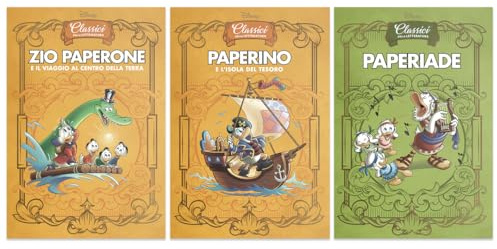 Collezione Classici della Letteratura Disney Pack II. Contiene 3 libri: Zio Paperone e il viaggio al centro della terra, Paperino e l’isola del tesoro, Paperiade