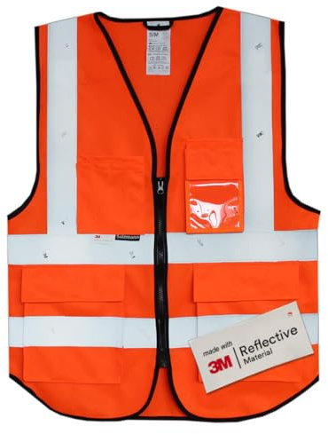 Salzmann Safety Vest | Adults Unisex Hi Vis Reflective Vest | Made with 3M Reflective Material | Multi Pocket Work Vest with Zip | Yellow, Orange, Navy – XS, S/M, L/XL, 2XL/3XL, 4XL