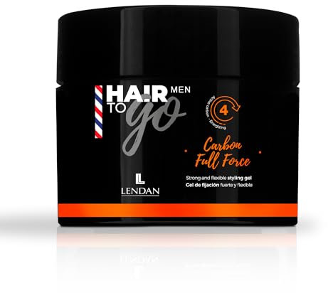 LENDAN - Gel Fijador de Pelo - Hair To Go Men Carbon Full Force - 200 ml - con Carbón Vegetal Activo - Fijación Fuerte y Flexible - Efecto Mojado - Larga Duración - Cuidado Capilar