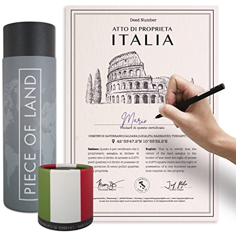 happylandgifts® Echtes Italien Grundstück als einzigartiges Geschenk für Bella Italia Fans | Besitzurkunde mit Wunschname zum selber eintragen | Italien Geschenke | Geburtstag