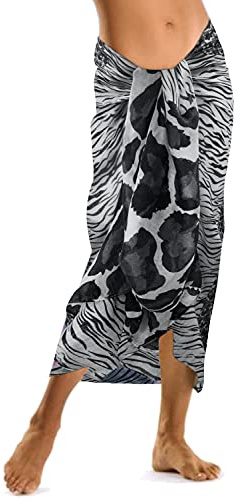 Mesdames Filles imprimé Animal Sarong Jupe Plage Couvrir châle Wrap-Taille Unique-Gris