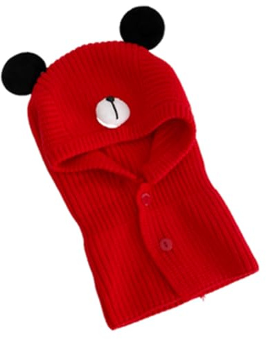 Rayson Stickad mössa vinter pojke flicka bomull trosor knapphals balaclava flicka vinterhatt med öronmuffar, Röd röd, one size