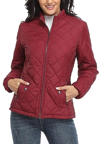 L9WEI Chaqueta softshell para mujer - Cuello alto - Chaqueta acolchada de invierno - Chaqueta de entretiempo - Chaqueta acolchada con bolsillos, rojo, XXL