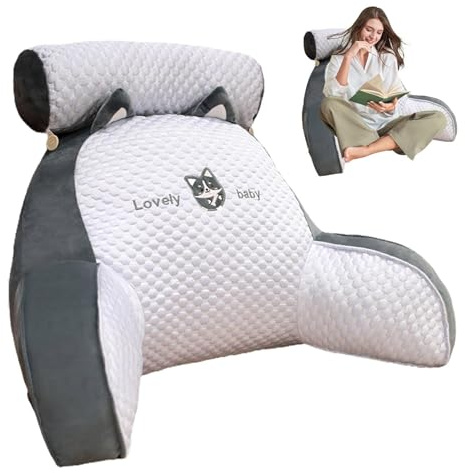 Cojín de lectura para cama | Cojín de respaldo con reposabrazos | Cojín de espalda para sentarse en la cama | Cojín de lectura con soporte para el cuello desmontable | Sofá Cama Cojín de