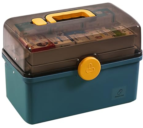 Hausapotheke Box,Medikamenten Aufbewahrung,Medizinbox,Medizinschrank Gross,Medikamenten Organizer,Multifunktions Aufbewahrungsbox,2 Ebene Medizinkoffer,Organizer-Box für zu Hause,im Freien (Blau, XL)