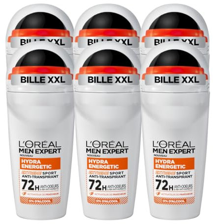 L'Oréal Men Expert - Déodorant Bille Anti-Odeurs pour Homme - Efficacité 72h - Sans Alcool - Hydra Energetic Extreme Sport - 50 ml (Lot de 6)