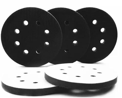 Juego de 4 almohadillas de lijado de esponja suave de 8 agujeros, 125 mm, almohadilla de lijado flexible para lijadora, resistente a los golpes y a la reducción del ruido de protección